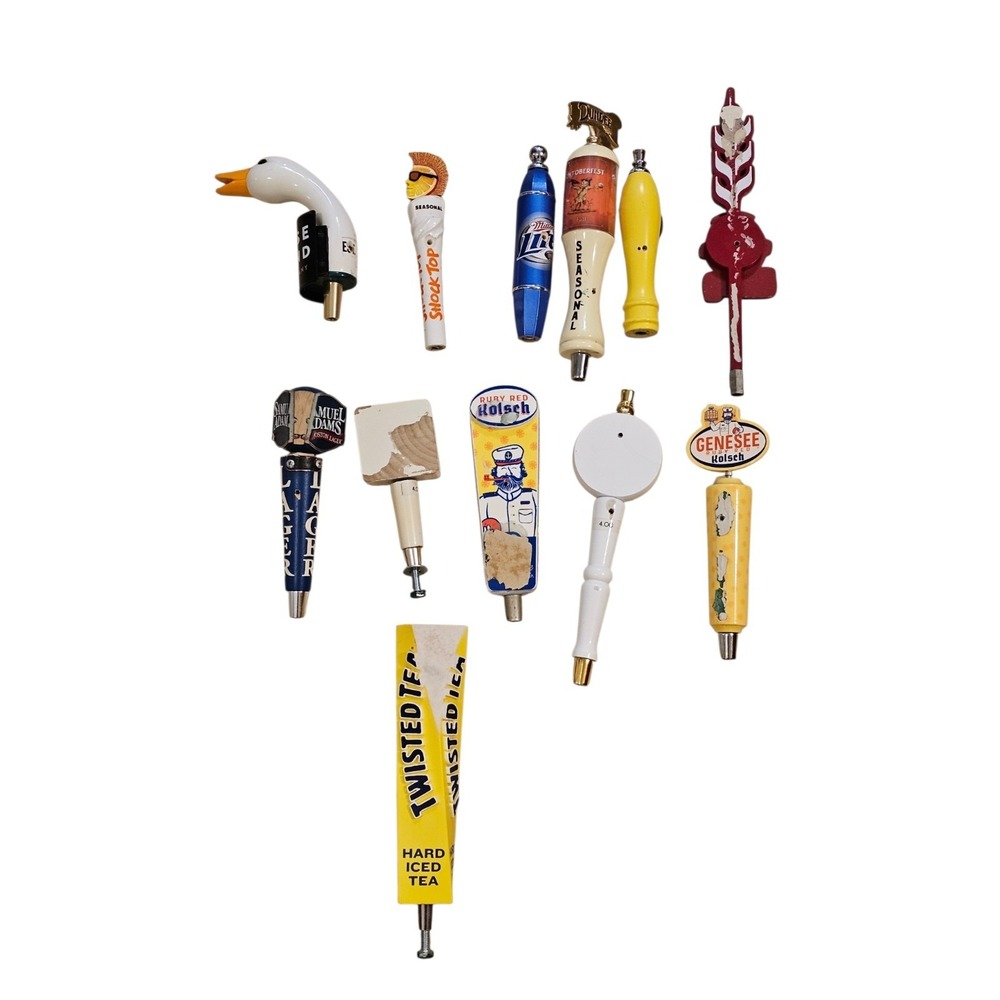 Lot Of 12 Damaged Beer Tap Handles, Genesee Kolsch Twisted Tea, Sam Adams + More